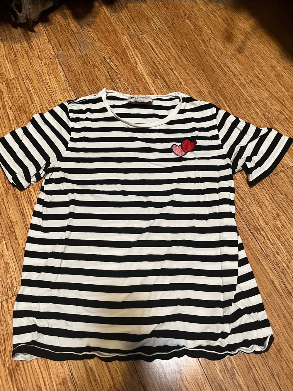 Kaye Spade Black & White Striped Tee with Heart Patch